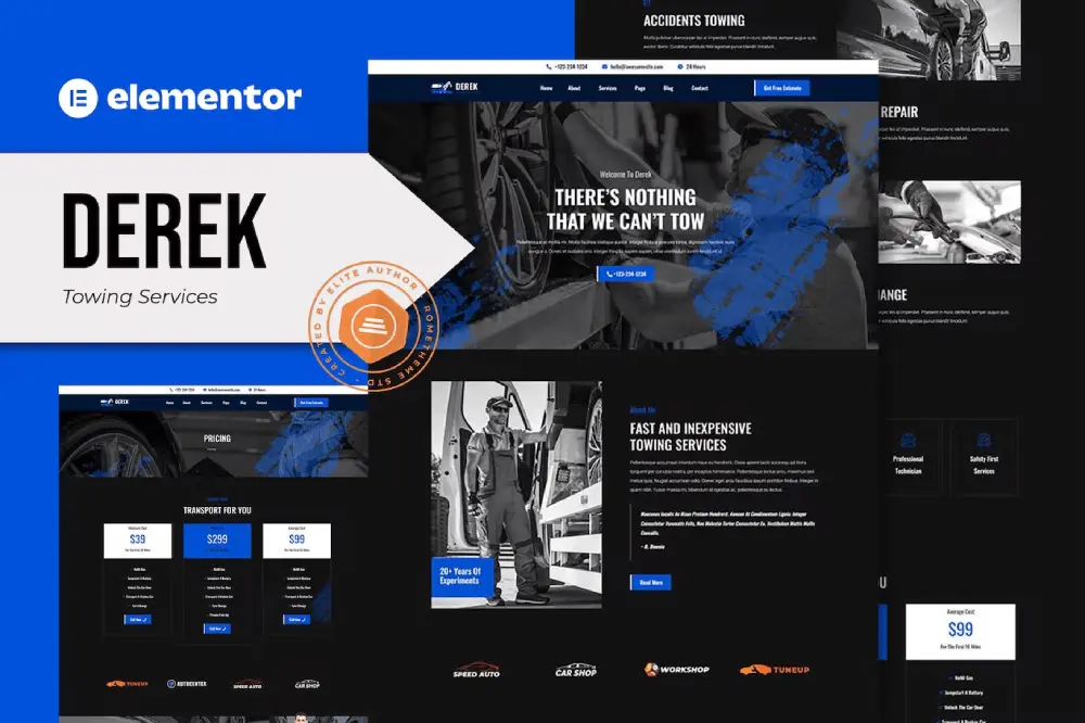 Derek: Elementor Pro Template Kit for Towing Services
