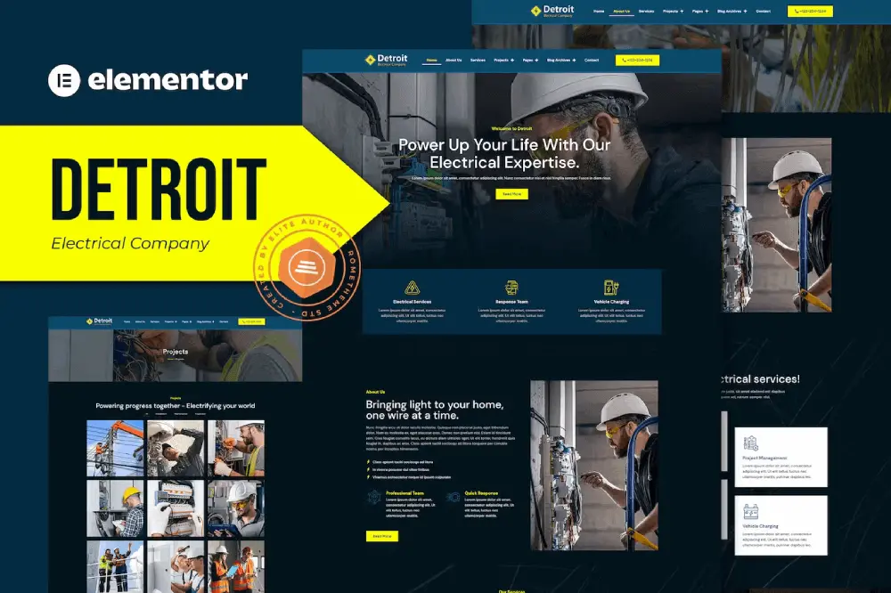 Detroit – Elementor Template Kit for Electrical Service Companies