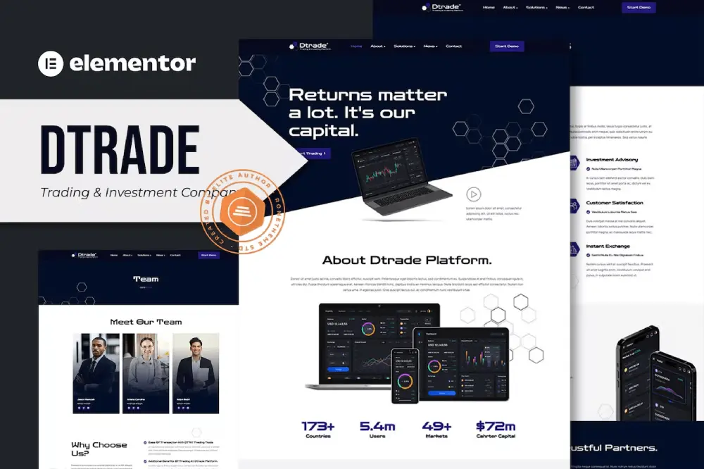 Dtrade: Elementor Kit for Trading & Investment Companies