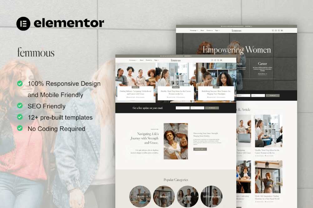 Femmous - Elementor Template Kit for Modern Feminine Blogs