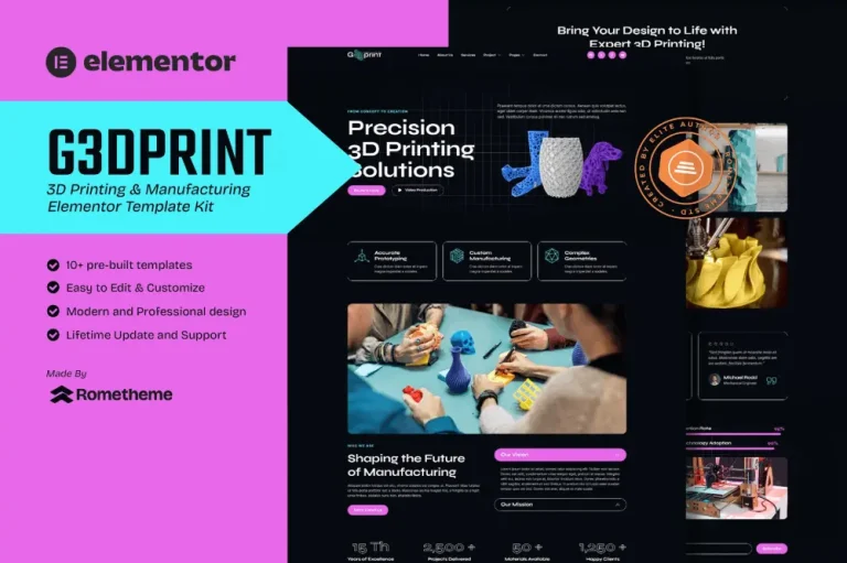 G3DPrint – Elementor Template Kit for 3D Printing & Manufacturing Sites