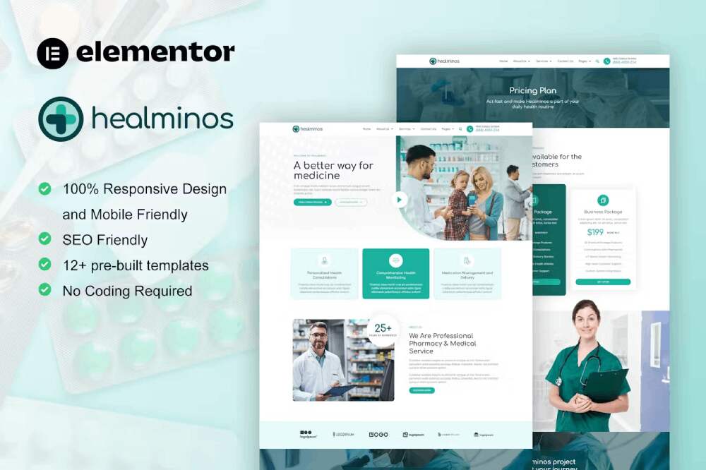 Healminos - Elementor Template Kit for Pharmacy & Medical Services