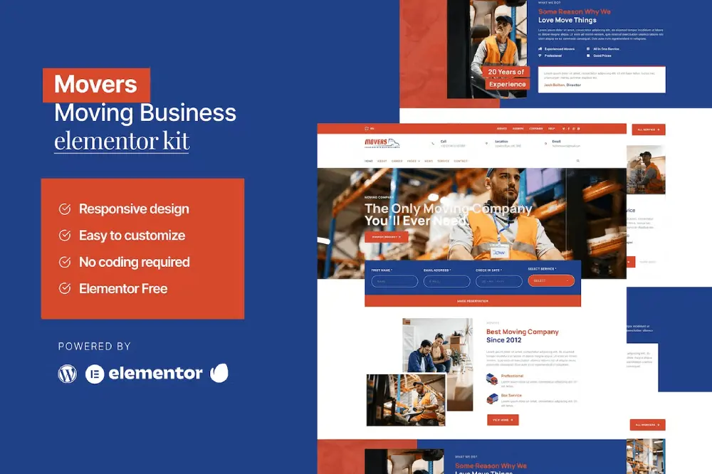 Movers: Elementor Template Kit for Moving Company Websites