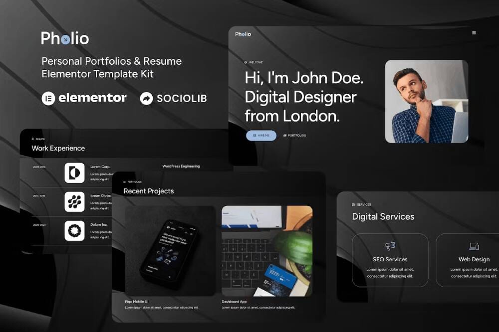 Pholio - Elementor Template Kit for Personal Portfolios & Resume