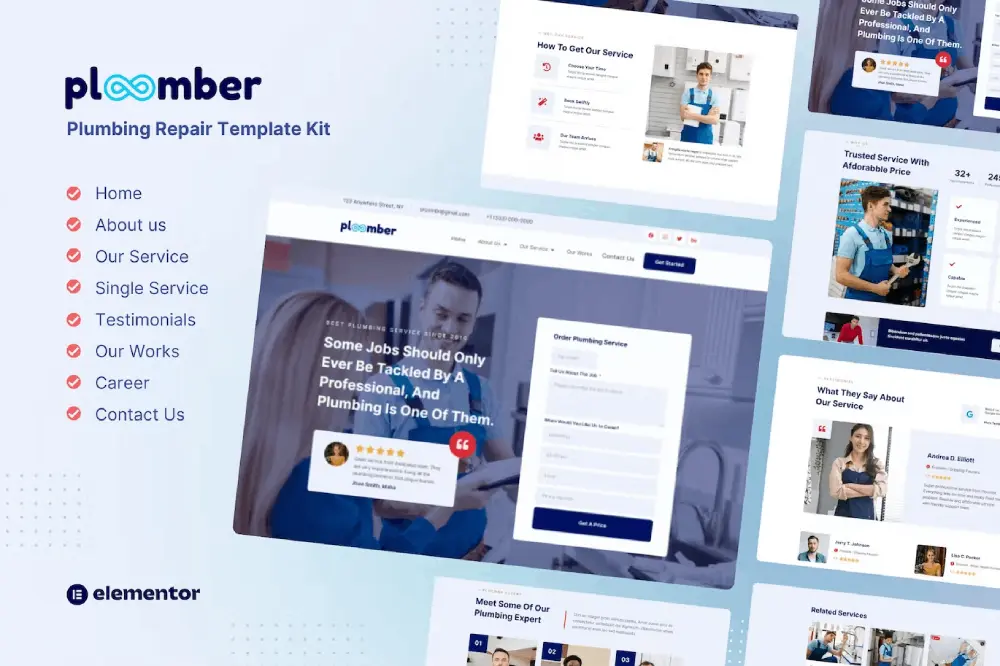 Ploomber: Plumbing Repair Elementor Template Kit for Service Websites