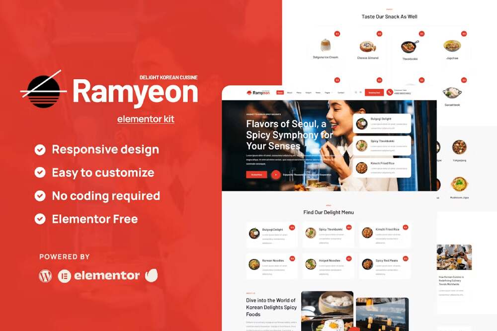 Ramyeon - Elementor Template Kit for Korean Restaurants