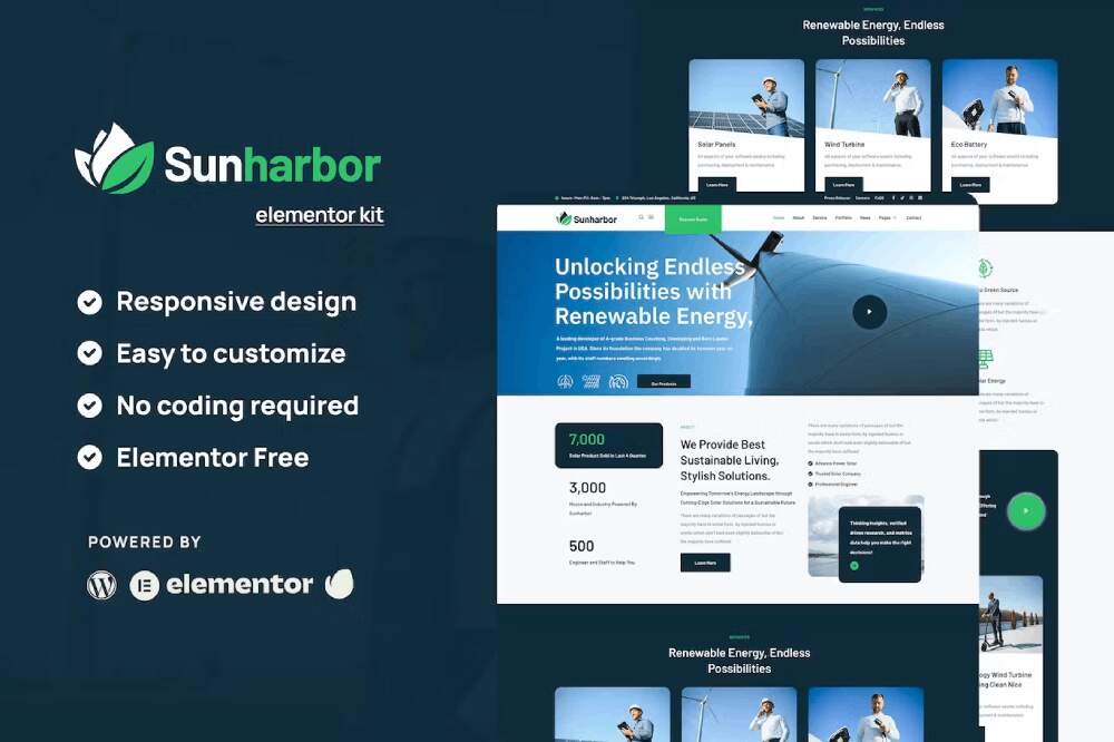 SunHarbor - Elementor Template Kit for Solar & Renewable Energy