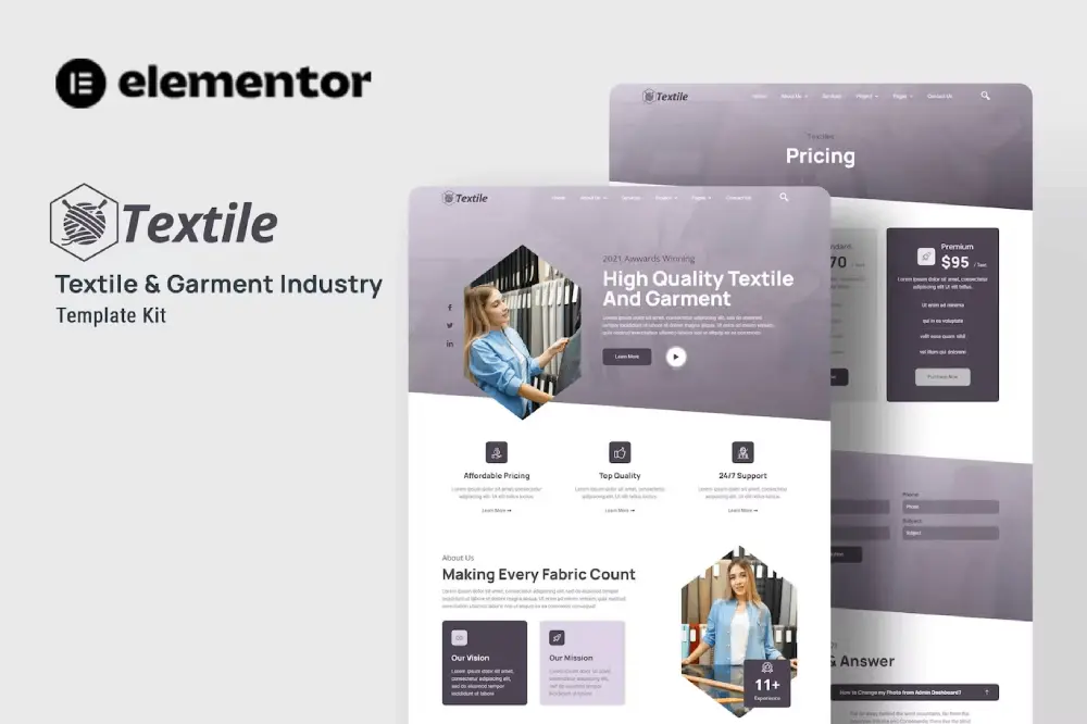 Textiles: Elementor Template Kit for Garment Industry Websites