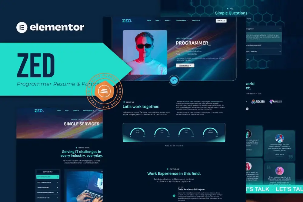 Zed – Elementor Template Kit for Programmer Resume & Portfolio