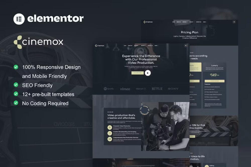 Cinemox - Elementor Pro Template Kit for Video Production Company