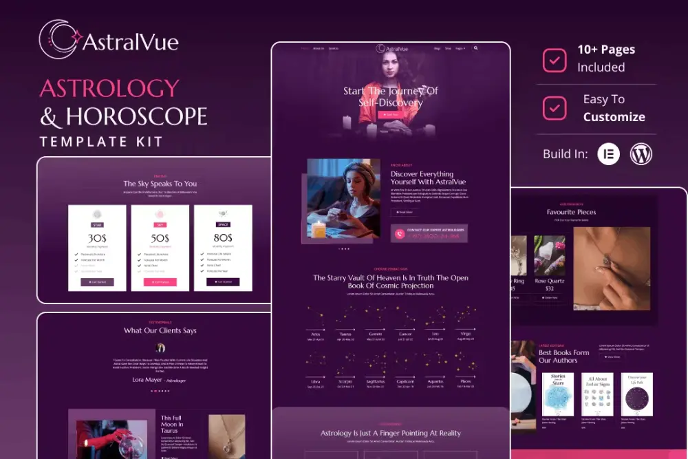 AstralVue: Elementor Template Kit for Astrology & Horoscope Websites