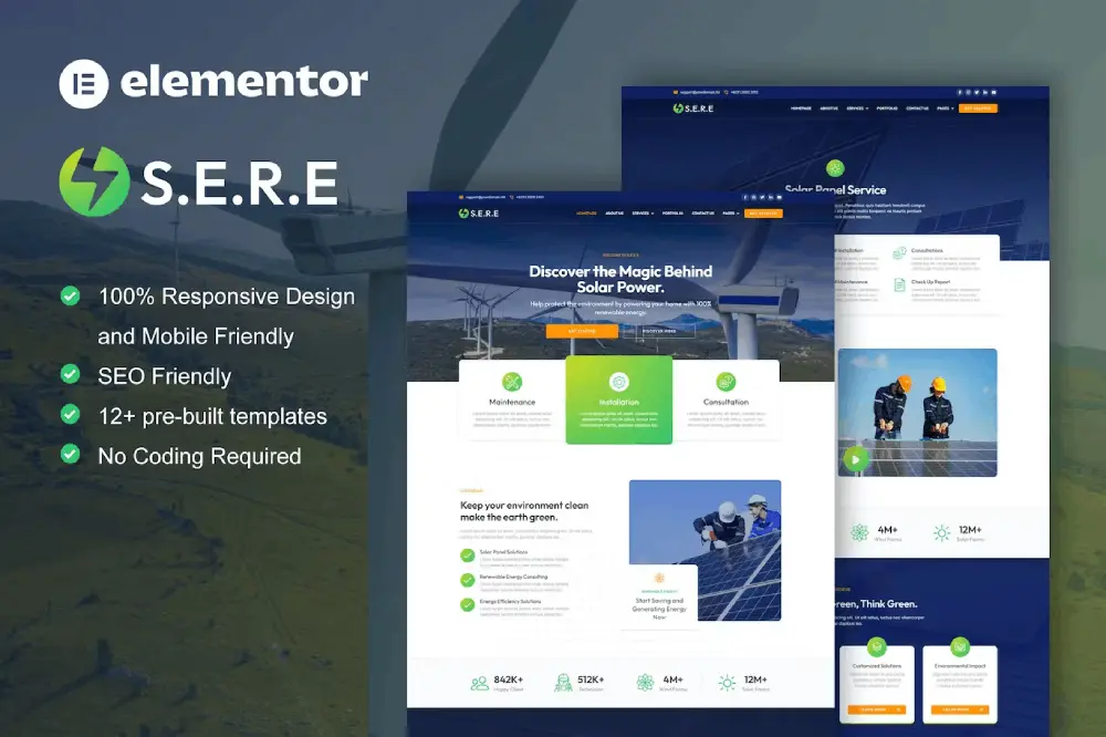 Sere: Elementor Pro Template Kit for Solar & Renewable Energy