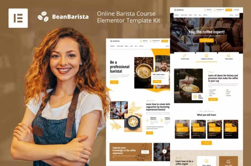 Online Barista: Elementor Template Kit for Coffee Courses & E-Learning