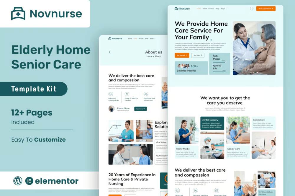 Novnurse: Senior Care Services Elementor Template Kit for Home Care Websites