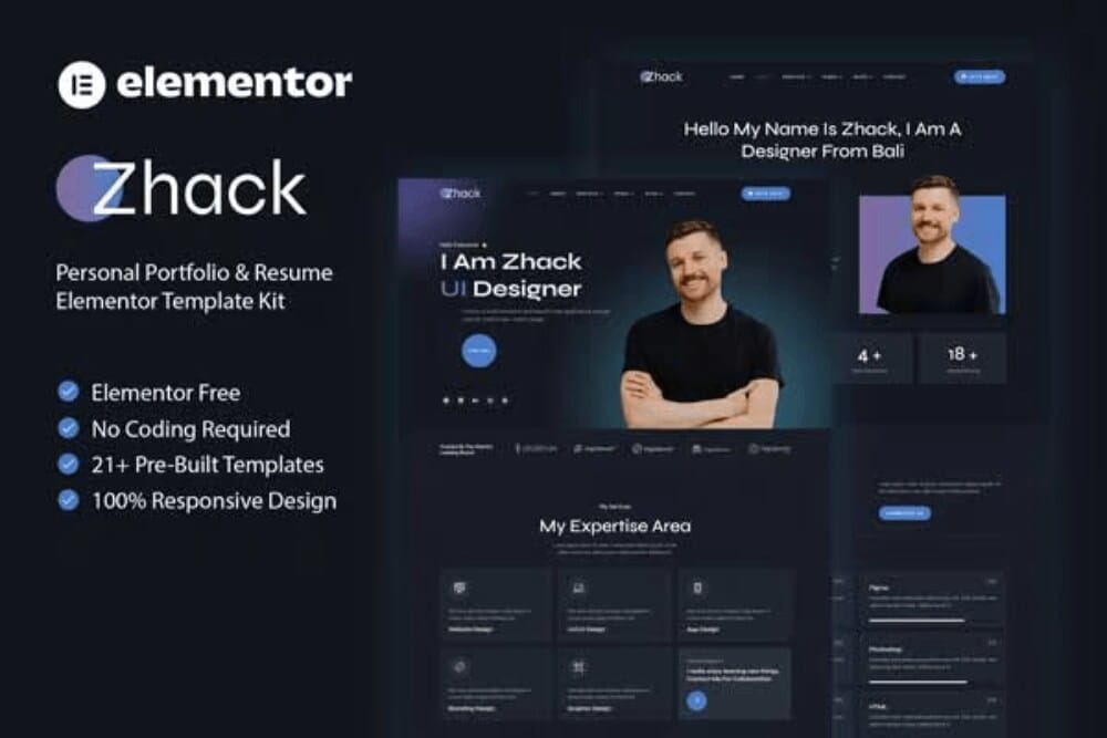 Zhack: Elementor Template Kit for Personal Portfolio & Resume Websites