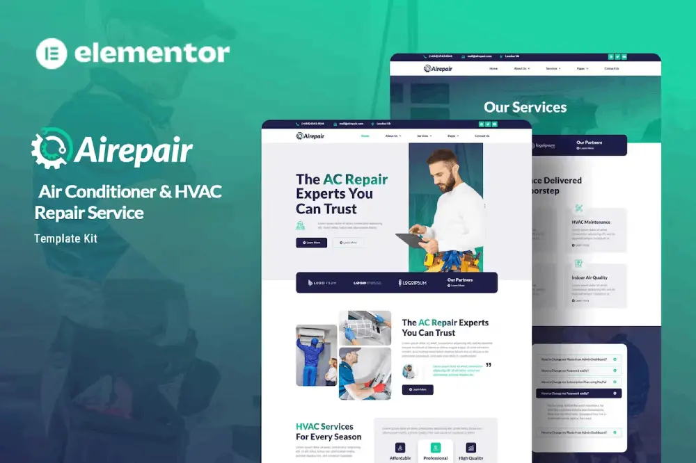 Airepair – Elementor Template Kit for HVAC & AC Repair Services