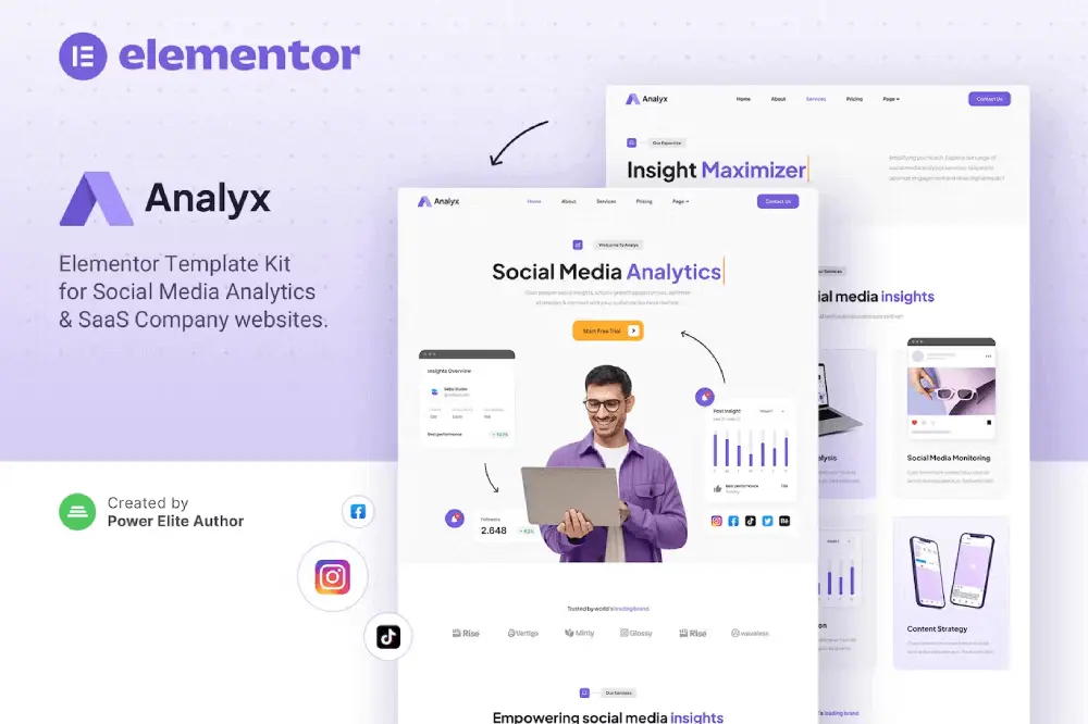 Analyx – Elementor Template Kit for Social Media & SaaS Companies