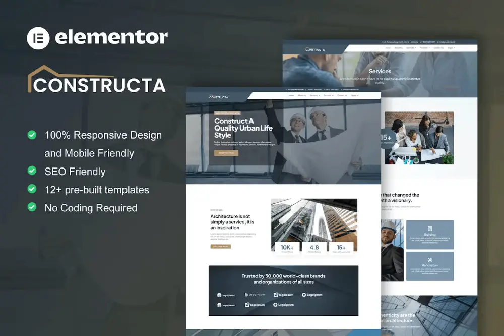 Constructa – Elementor Template Kit for Construction & Building Services