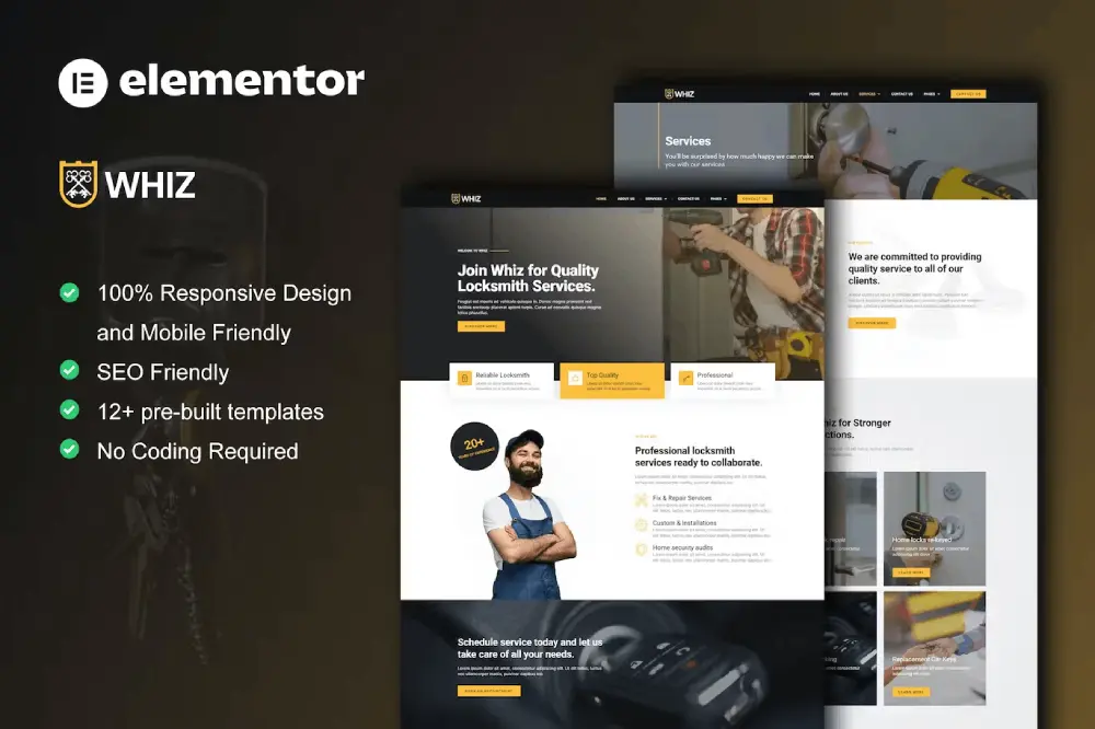 Whiz: Elementor Pro Template Kit for Locksmith & Key Maker Services
