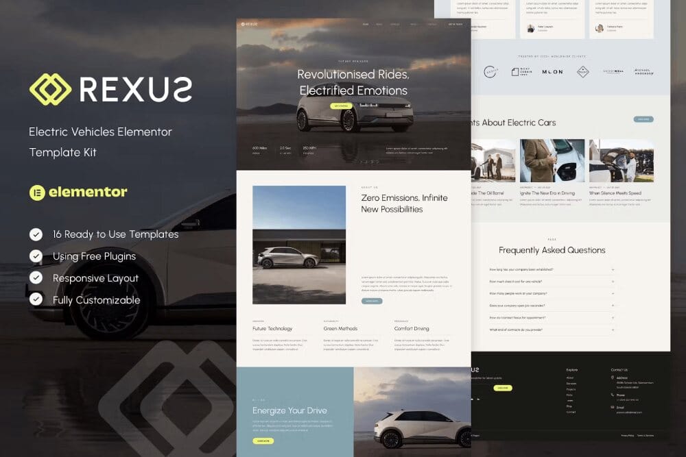 Rexus: Elementor Template Kit for Electric Vehicles & EV Charging