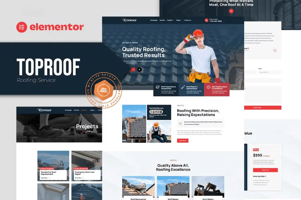 Toproof: Elementor Template Kit for Roofing Services