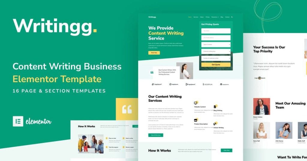 Writingg: Elementor Template Kit for Content & Copywriting Services