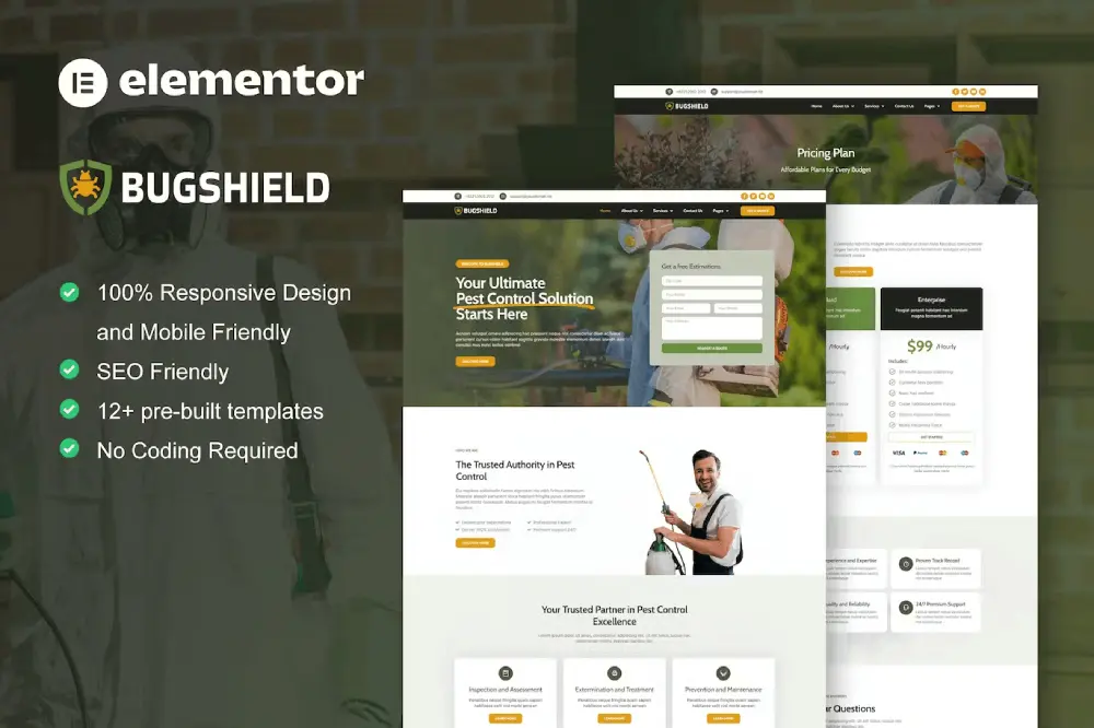 BugShield: Elementor Pro Template Kit for Pest Control Services