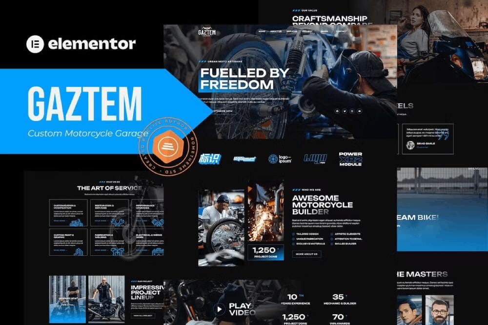 Gaztem: Elementor Template Kit for Motorcycle Garages