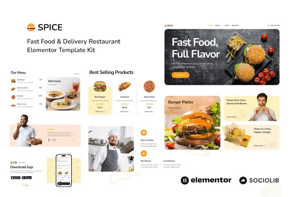 Spice: Elementor Template Kit for Fast Food & Delivery Restaurants