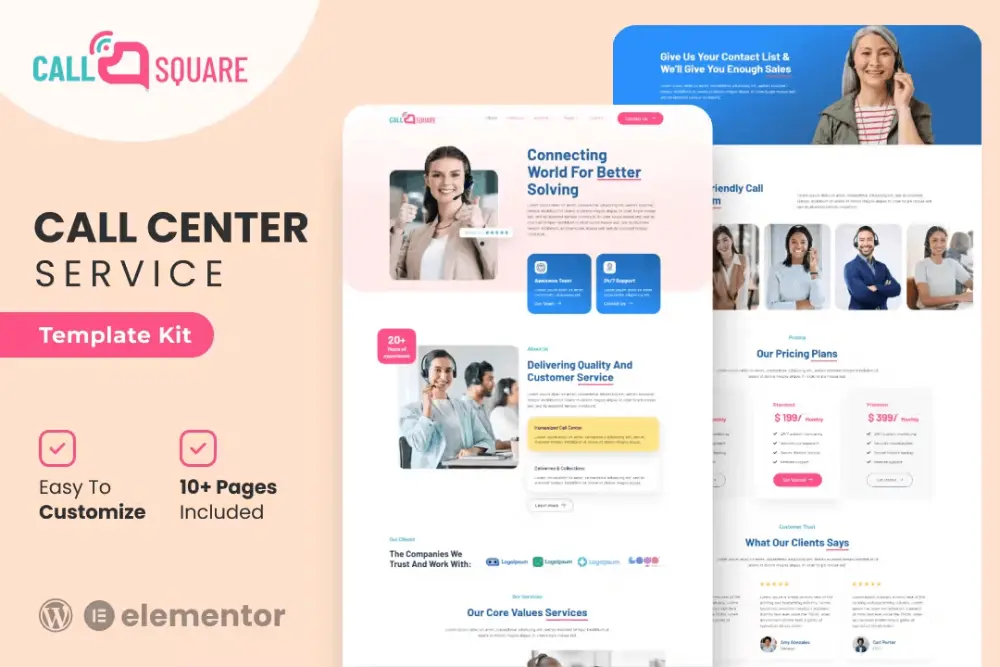 Call Square – Elementor Template Kit for Call Centers & Support Services