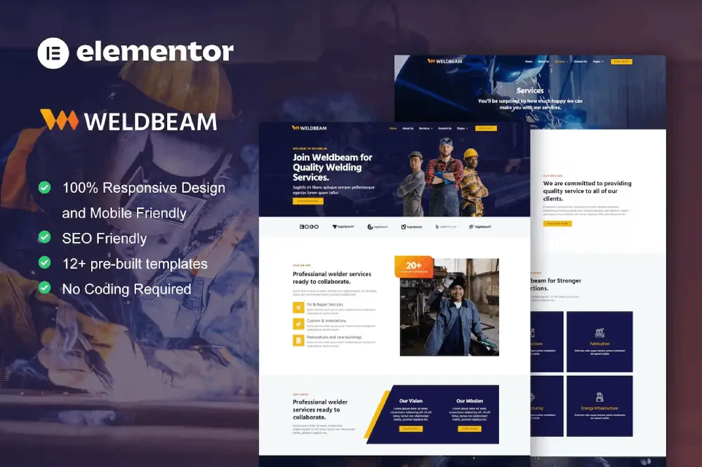 WeldBeam – Elementor Template Kit for Welding & Industrial Services