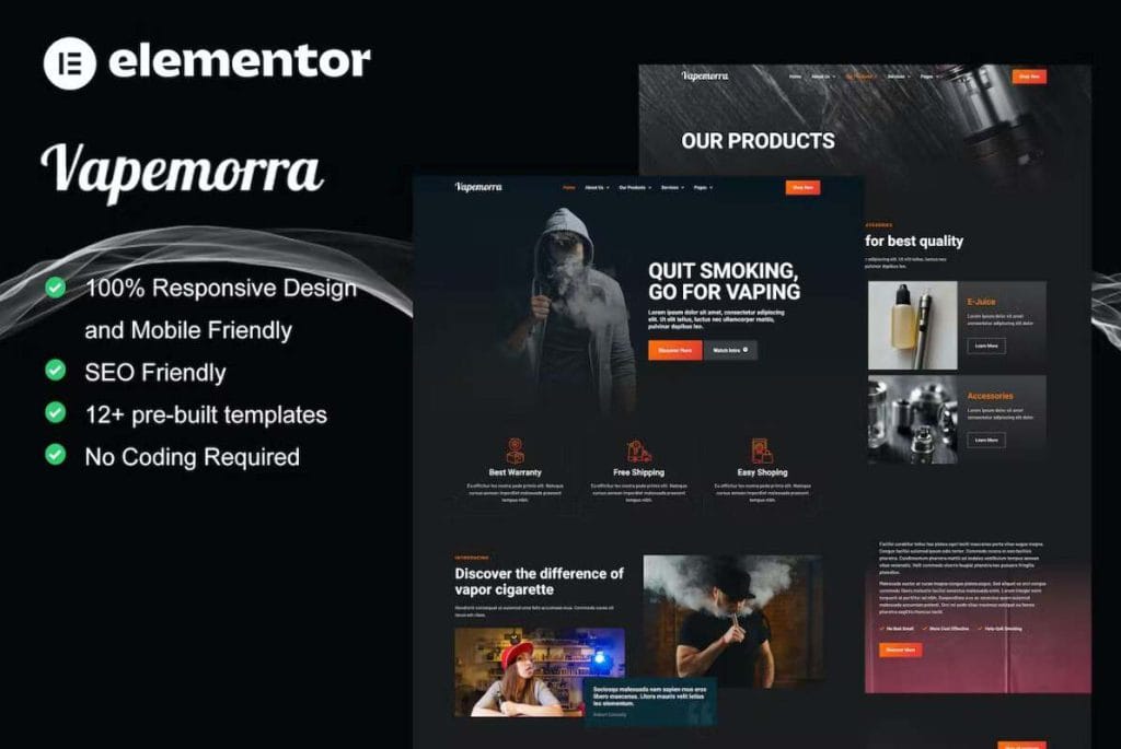 Vapemorra: Elementor Template Kit for Vape Store & E-Cigarette Shop