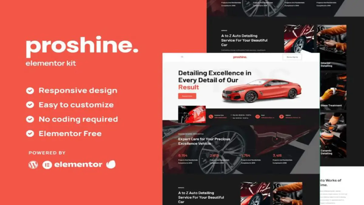 Proshine – Car Detailing & Auto Service Elementor Template Kit - Image 1