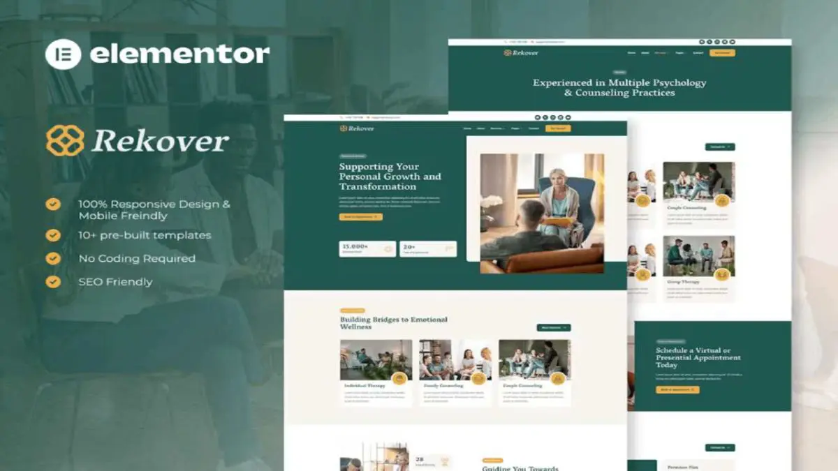Rekover – Psychology & Counseling Elementor Template Kit - Image 1