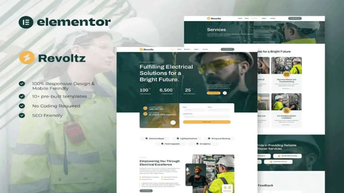 Revoltz – Electrical Installation & Maintenance Elementor Template Kit - Image 1