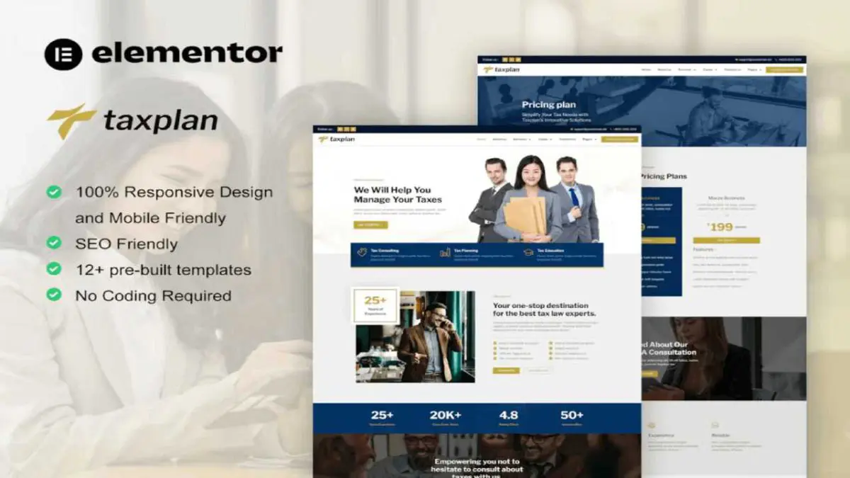 TaxPlan – Tax Advisor & Financial Consulting Elementor Pro Template Kit - Image 1