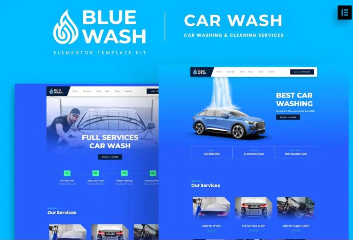 Bluewash: Elementor Template Kit for Car Washing & Cleaning Services - Image 1