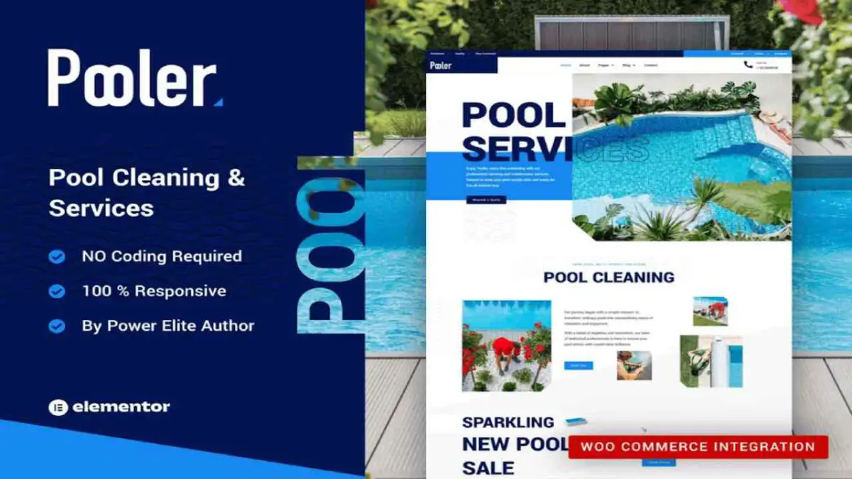 Pooler - Template Kit for Swimming Pool Cleaning Services with Elemenetor Pro - Image 1