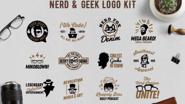 A Beautiful Set of Nerd and Geek Badge Logo Kit