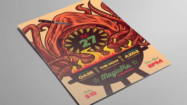 Barbecue Monster Indie Rock Flyer - Vector Art for Concert Promotions