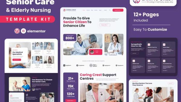 Caring Crest - Elementor Template Kit for Senior Care Services