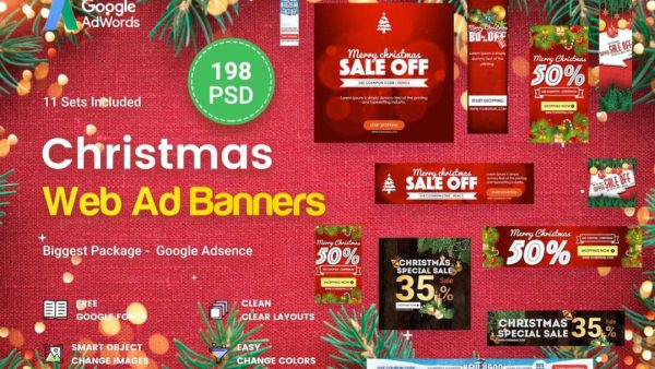 Christmas Banners Ad - 198 PSD Templates for Holiday Sales and Online Shopping