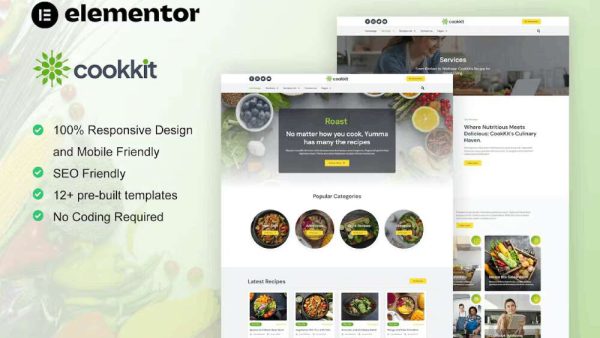 Cookkit - Food Recipe & Nutrition Service Elementor Pro Template Kit