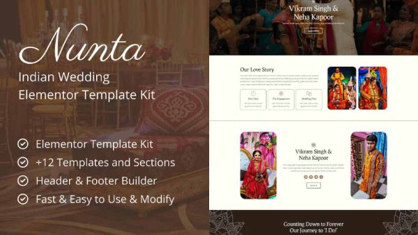 Nunta - Elementor Template Kit for Cultural & Indian Weddings