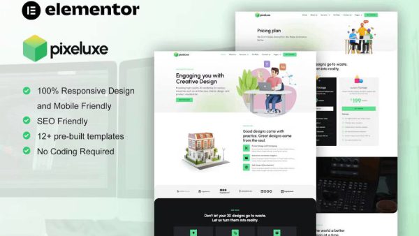 Pixeluxe – Elementor Pro Template Kit for 3D Design Studio & Animation