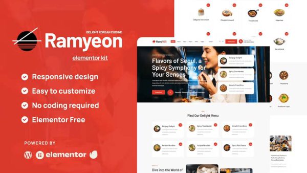 Ramyeon - Elementor Template Kit for Korean Restaurants