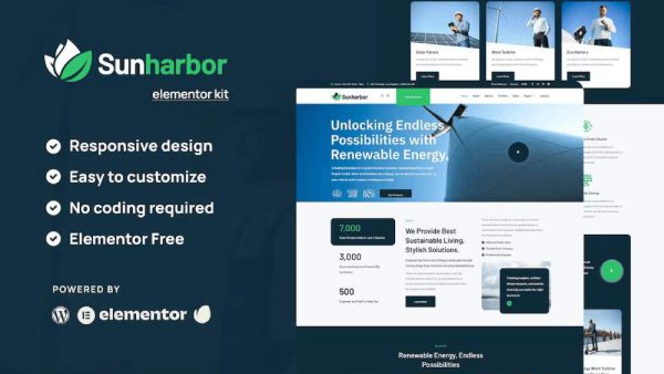 SunHarbor - Elementor Template Kit for Solar & Renewable Energy