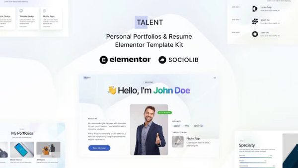 Talent - Elementor Template Kit for Personal Portfolios & Resumes