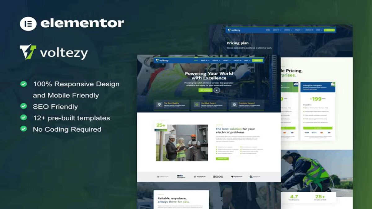 Voltezy – Modern Electrical Service Elementor Template Kit