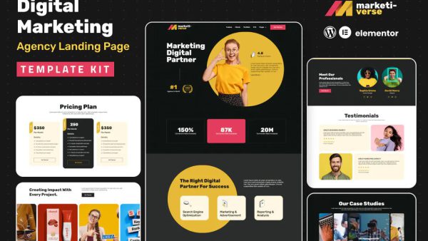 Marketiverse – Digital Marketing Services Landing Page Elementor Template Kit